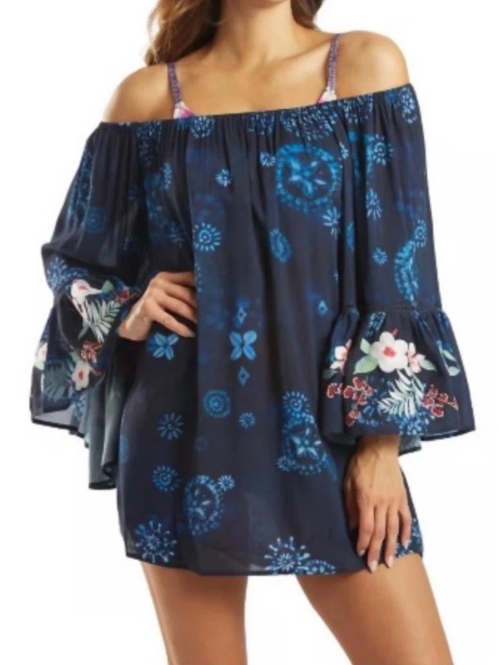 Johnny Was Top Women’s Size Small Off Shoulder Swim Cover-Up Dress Boho Chic